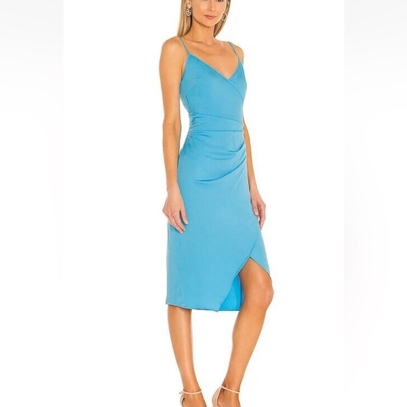 BCBGeneration Blue Asymmetrical Ruched Midi Dress - Picture 3 of 6